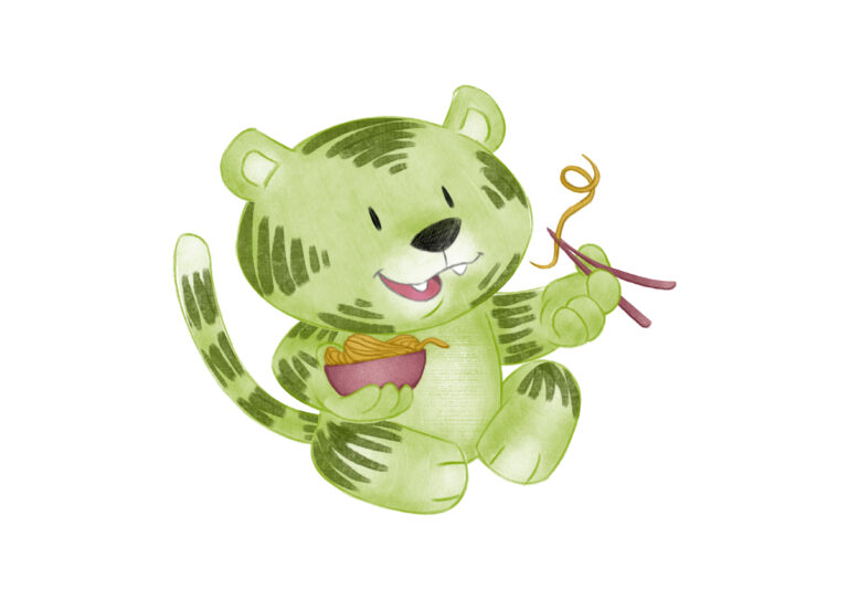 Kleiner Grüner Tiger mit Stäbchen