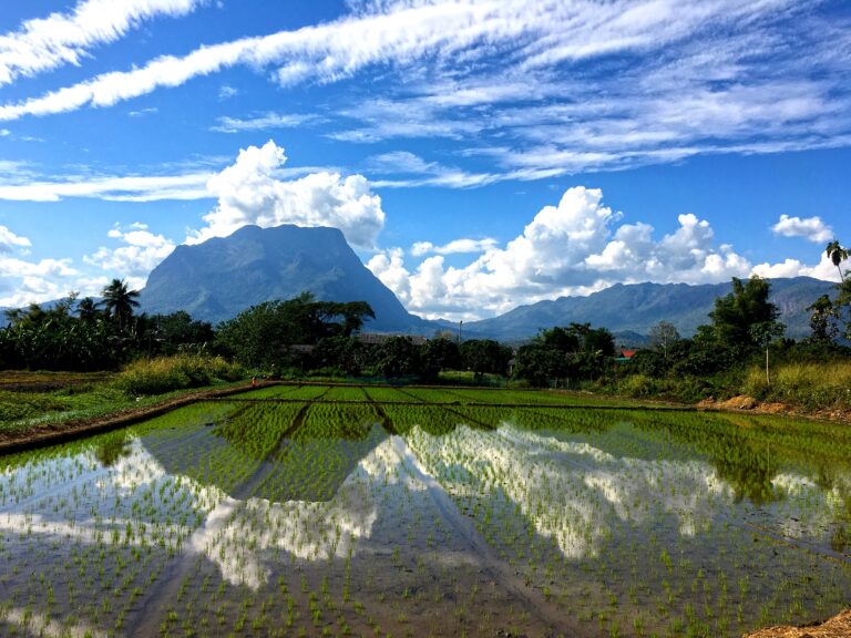 Thailand Landschaft mit spiegelndem See und Berg
