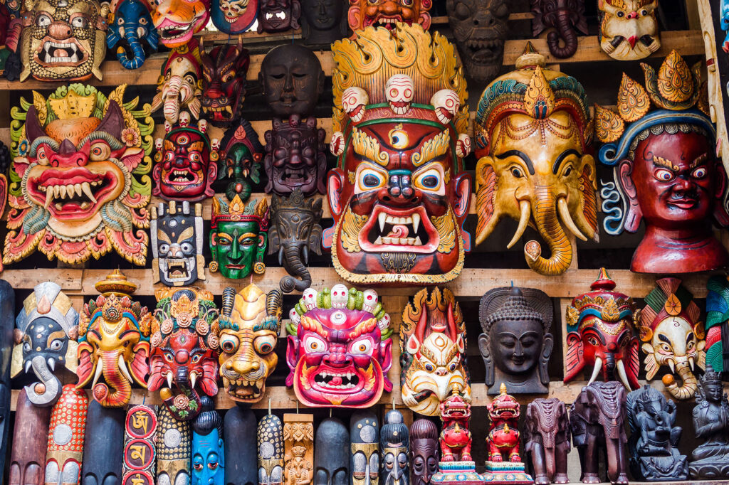 Kathmandu bunte Masken von Gottheiten