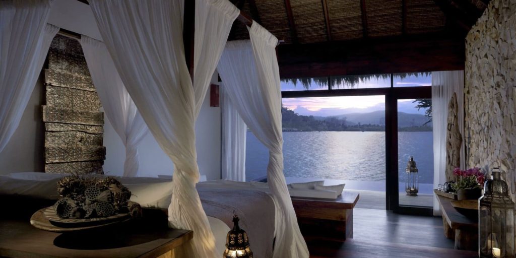 Kambodscha Song Saa Ausblick Schlafzimmer